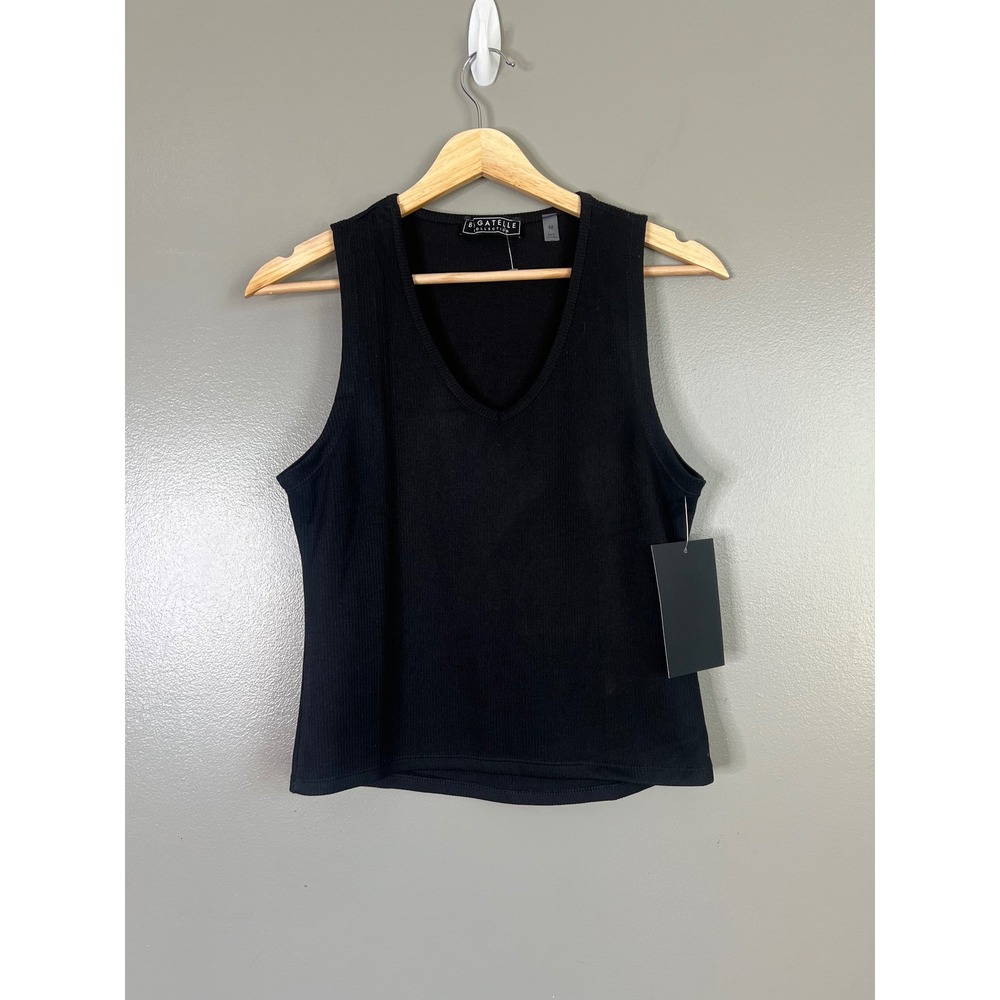 Bagatelle collection black ribbed tank top size medium edgy casual neutral‎